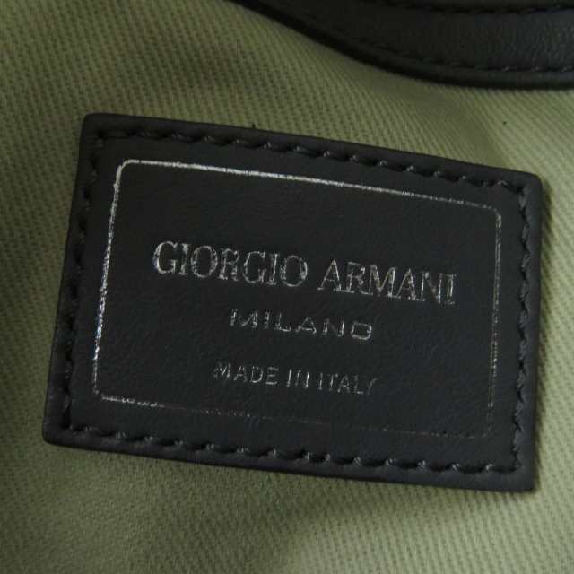 美品☆GIORGIO ARMANI ジョルジオアルマーニ ロゴ金具付き ラムレザー トップハンドル バッグ/ハンドバッグ グレー イタリア製  保存袋付｜au PAY マーケット