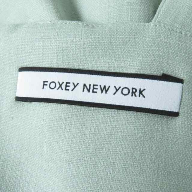 極美品☆正規品 FOXEY NEW YORK フォクシー ニューヨーク 39926 リネンフェイス フレアワンピース 2点セット グリーン/ベージュ 38 日本製