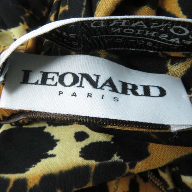 美品☆LEONARD FASHION レオナール ファッション シルク100％ アニマル柄 長袖 タートルネック ワンピース ブラウン系 38  レディース｜au PAY マーケット