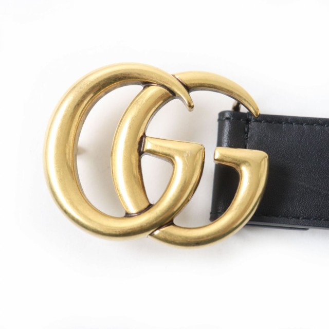 美品☆GUCCI グッチ 414516 ゴールドバックル GGマーモント レザーベルト 75/30 ブラック×ゴールド レディース イタリア製  箱付き｜au PAY マーケット