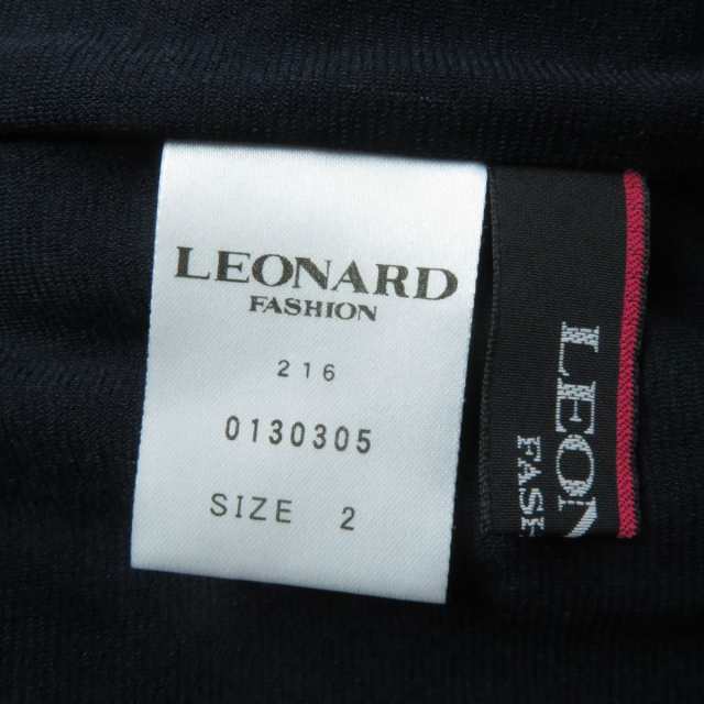 極美品☆正規品 LEONARD FASHION レオナール ファッション 総柄 カシュクール ウエスト切替デザイン 半袖 ワンピース 緑×黒 2 日本製