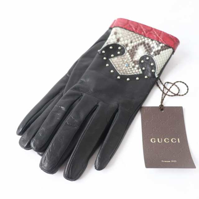 未使用品☆GUCCI グッチ クロコダイルレザー×レザー パイソン使い スタッズ付 グローブ/手袋 黒 レディース 7 1/2 伊製  箱・保存袋付きの通販はau PAY マーケット - 衣類＆ブランドリサイクルGREEN | au PAY マーケット－通販サイト