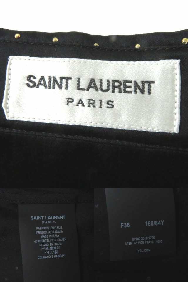 福袋特集 2022 極美品◎正規 20SS 伊製 SAINT LAURENT PARIS サンローランパリ 611900 レディース シルク100％  長袖シャツ 黒×ゴールド金具 ドット柄