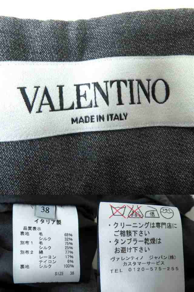 64cm着丈極美品◎正規品 イタリア製 VALENTINO ヴァレンティノ レディース シルク混 総レース ミニ丈 スカート ダークグレー 38 裏地シルク100％