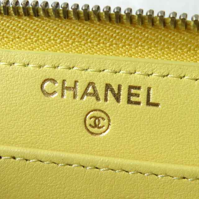 美品◎イタリア製 CHANEL シャネル ココマーク マトラッセ キャビアスキン クラシック ロング ジップウォレット／長財布 イエロー 箱・袋