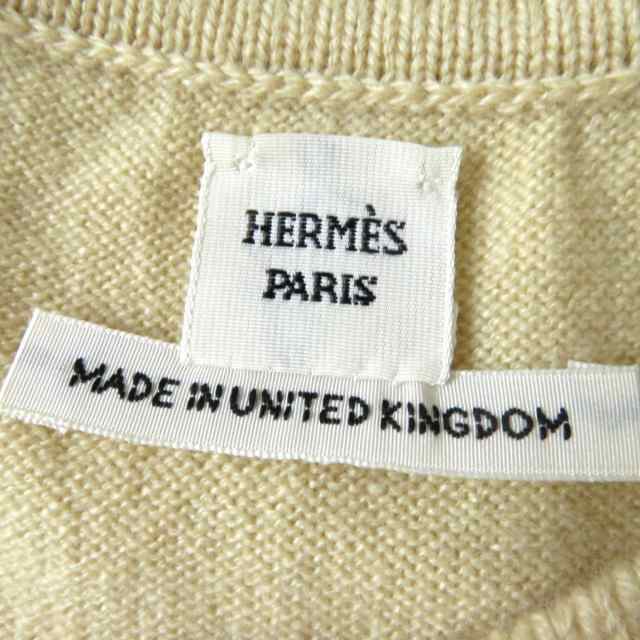 極美品◎正規品 20SS UK製 HERMES エルメス レディース Hリフト金具 カシミヤ100％ 半袖 ニットプルオーバー ベージュ 34 シンプル◎