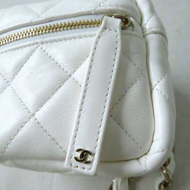 未使用◎仏製 CHANEL シャネル AP2803 レディース ラムスキン マトラッセ ハンドルチェーン クラッチバッグ ミニバッグ 白×金 箱・袋付