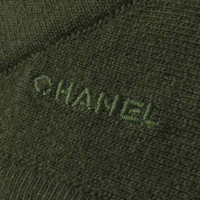 美品◎スコットランド製 CHANEL シャネル ヴィンテージ レディース カシミヤ100％ 三角ショール付き 長袖 ニットプルオーバー カーキ  S｜au PAY マーケット