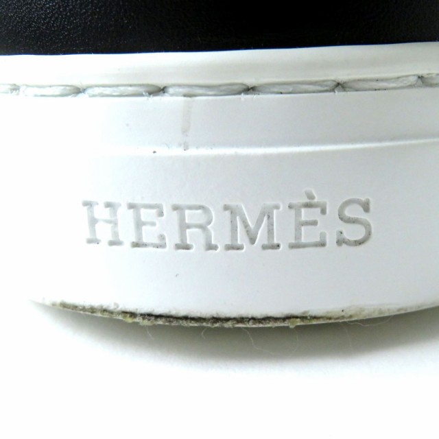 極美品◎伊製 HERMES エルメス デイ ケリー金具 レザー レースアップ スニーカー バイカラー ブラック×ホワイト 36 1／2  箱・保管袋付き｜au PAY マーケット