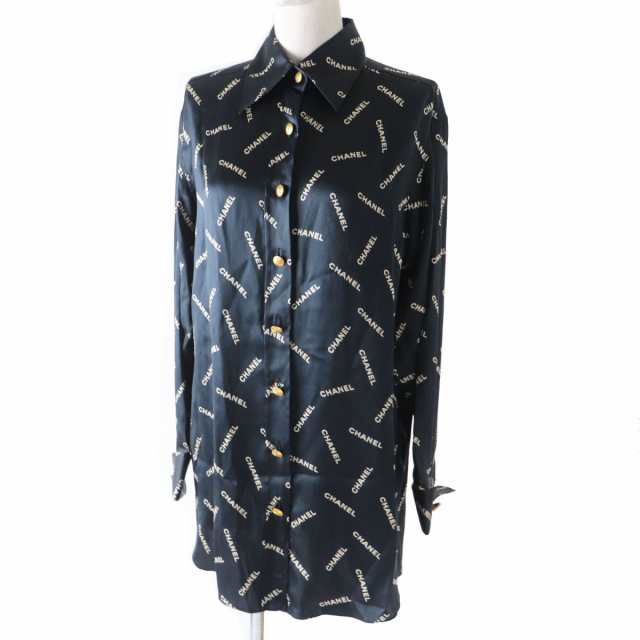 極美品✨シャネル マトラッセ 金ボタン シルク100% 長袖シャツ 黒 36