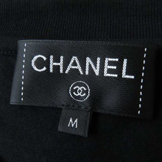 美品◎正規品 イタリア製 CHANEL シャネル 20SS P63300 レディース カメリア×ロゴデザイン ロングスリーブ Tシャツ ブラック×ホワイト M