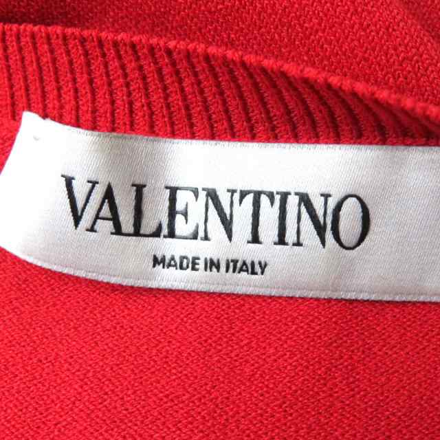 美品◎正規品 イタリア製 VALENTINO ヴァレンティノ MB3KD00032T レディース 花モチーフ付き 半袖 ニット フレアワンピース  レッド M｜au PAY マーケット