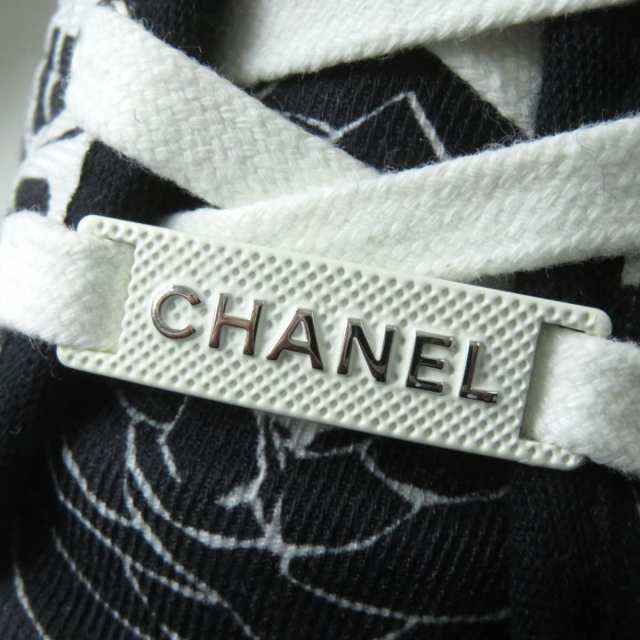 良品◎スペイン製 CHANEL シャネル 20P G35960 レディース グラフィティ ミッドカットスニーカー カメリア ココ 黒×白 37 保管袋付き