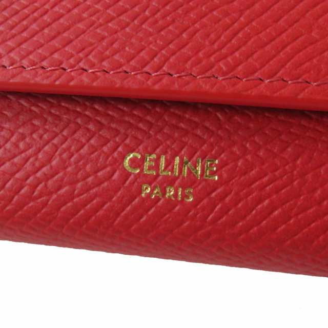 未使用品◎イタリア製 CELINE セリーヌ 10B563BEL ラージフラップウォレット レザー 長財布 2つ折り レッド×ゴールド金具  レディース｜au PAY マーケット