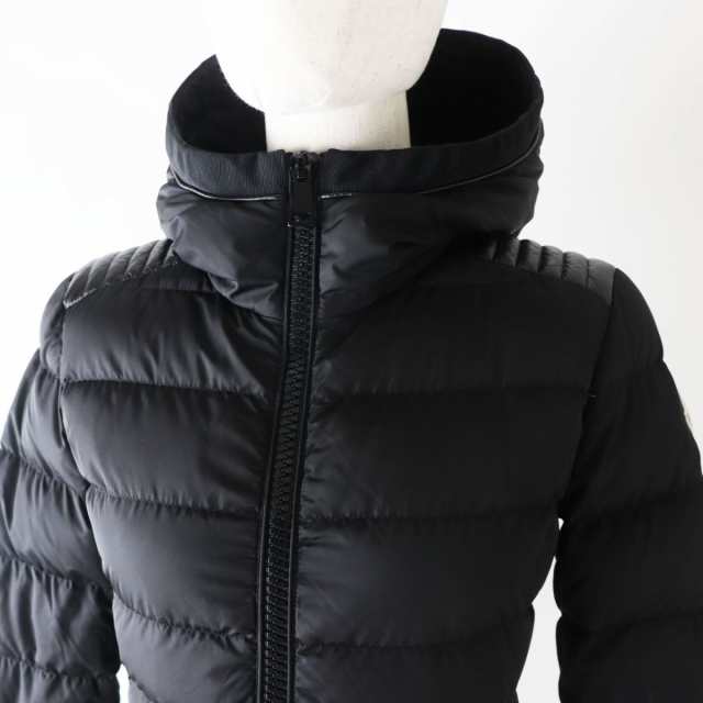 美品◎正規品 18-19AW MONCLER モンクレール TALELE タレブ レディース 肩レザー使い フード・ワッペン付き ロングダウンコート 黒 00