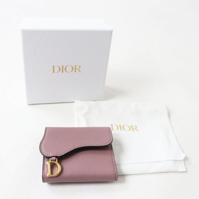 未使用品◎伊製 Christian Dior クリスチャン ディオール サドル ロータスウォレット 三つ折り財布 レザー ピンクパープル  箱・袋付き｜au PAY マーケット