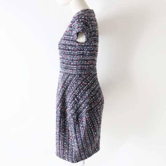 極美品◎正規品 日本製 18年 YOKO CHAN ヨーコチャン YCD-318-410 Tweed Ballon Dress 半袖 ツイード ワンピース グレー×マルチ 36