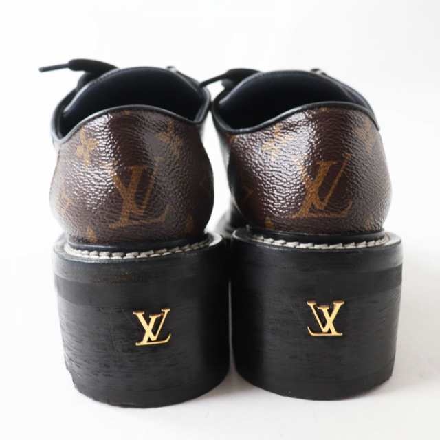 美品◎伊製 LOUIS VUITTON ルイヴィトン LVボブール・ライン ダービー レディース レースアップシューズ モノグラム柄 茶×黒 36 袋付き