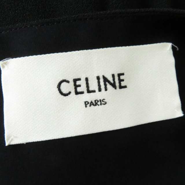 極美品◎正規品 フランス製 CELINE セリーヌ 2R412865C キャップスリーブ付きフルイドドレス／ワンピース ブラック 34 定価275000円