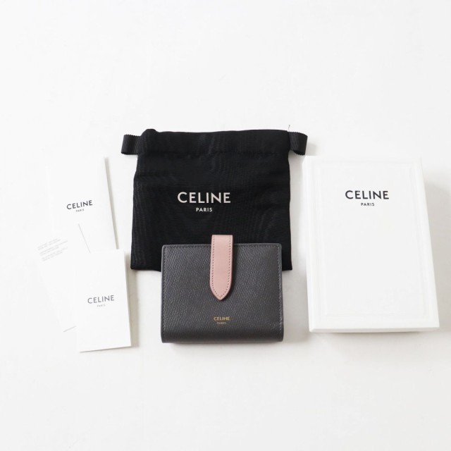 良品◎定価75900円 CELINE セリーヌ 10H263BRU スモールストラップウォレット／財布 グレインドカーフスキン  グレー／ヴィンテージピンク｜au PAY マーケット