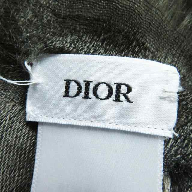 良品◎正規品 イタリア製 DIOR ディオール 04CHE3091009 カシミヤ100％ 大判 ショール／ストール フリンジ付 チェック柄 カーキ×グレー系200cmフリンジ