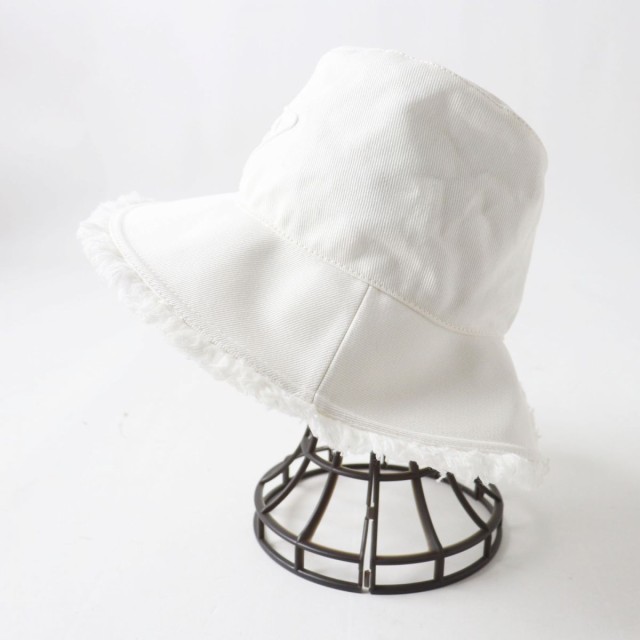 美品◎正規品 定価105600円 プラダ 1HC145 Drill hat ドリル ハット トライアングルロゴ フリンジ コットン100％  バケットハット 白 S 伊｜au PAY マーケット