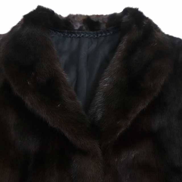 極美品▽OS FUR MINK ミンク 裏地ロゴ柄 本毛皮コート ダークブラウン