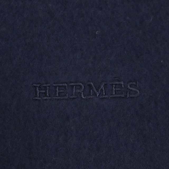 美品▼HERMES エルメス フリンジ付き ロゴ刺繍入り カシミヤ100% 大判ストール/マフラー ネイビー スコットランド製 メンズ  レディース｜au PAY マーケット