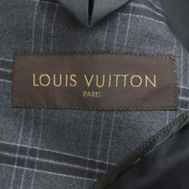 良品▼LOUIS VUITTON ルイヴィトン チェック柄 裏地モノグラム柄 カシミヤ混 本切羽 シングルスーツ グレー 48 ビジネス◎ 伊製  正規品｜au PAY マーケット