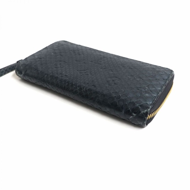 美品▼2018年製 LOUIS VUITTON ルイヴィトン N91449 ゴールド金具 エキゾチック パイソンレザー ジッピーウォレット/長財布 青 仏製 メンズ　p08-st30316-245