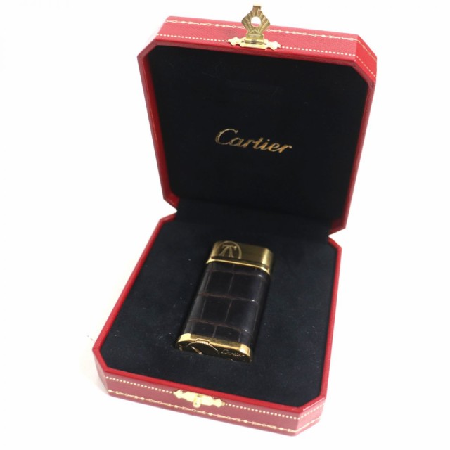 良品▽Cartier カルティエ ゴドロン 2Cモチーフ クロコダイルレザー 革 