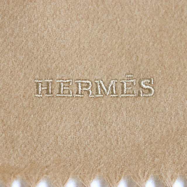 未使用品▼HERMES エルメス H391632T 王者の虎/タイガー ロゴ刺繍入り フリンジ付き カシミヤ100% マフラー ベージュ メンズ 箱付き