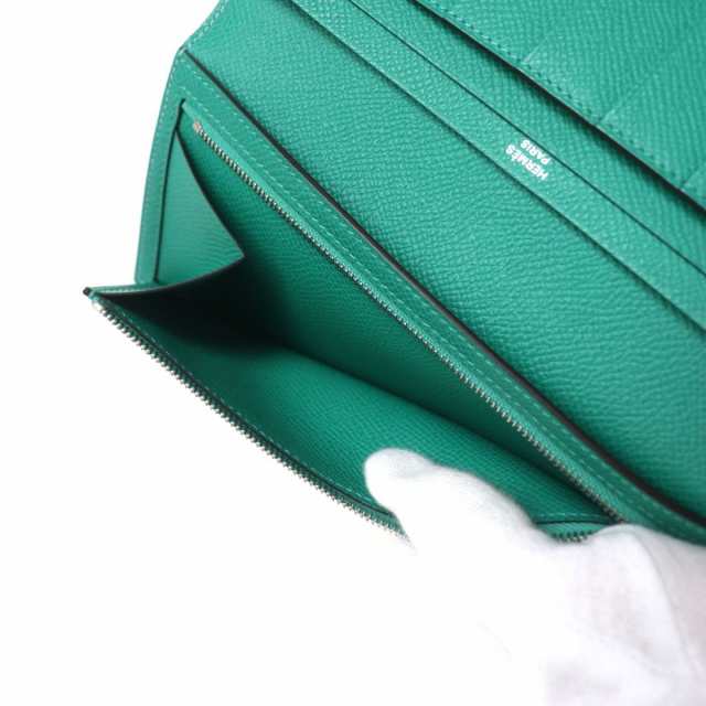 未使用品▼HERMES エルメス ベアンスフレ ヴォーエプソン レザー 2つ折り長財布 セレステ×ヴェルジェイド シルバー金具 B刻印 箱付き