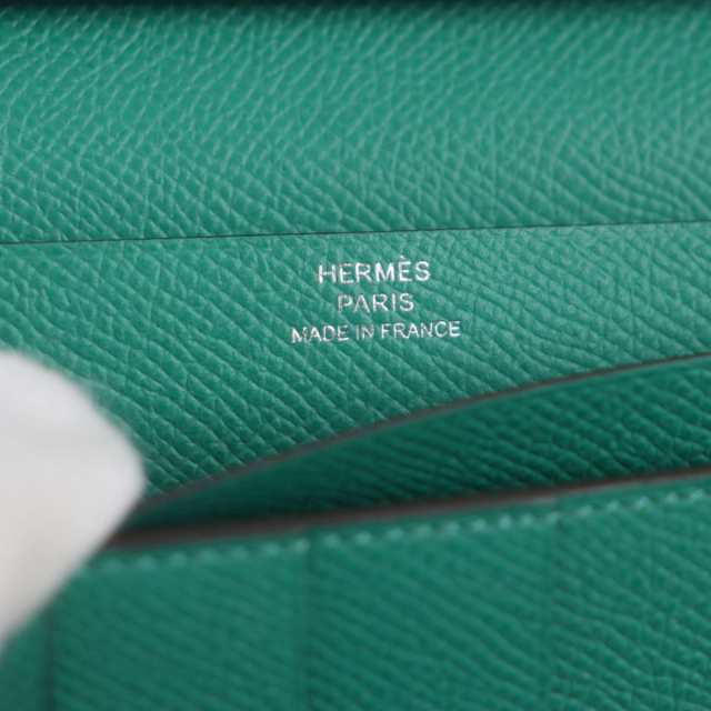 約1cm内側未使用品▼HERMES エルメス ベアンスフレ ヴォーエプソン レザー 2つ折り長財布 セレステ×ヴェールジェイド シルバー金具 B刻印 箱付き