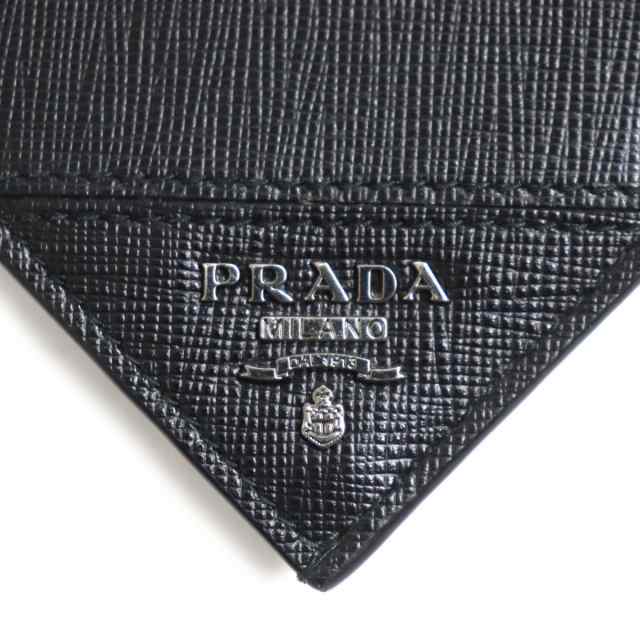 極美品▼PRADA プラダ 2MV341 ロゴ金具付き サイファーノレザー 2つ折り長財布/札入れ ブラック シルバー金具 伊製 メンズ 箱付き