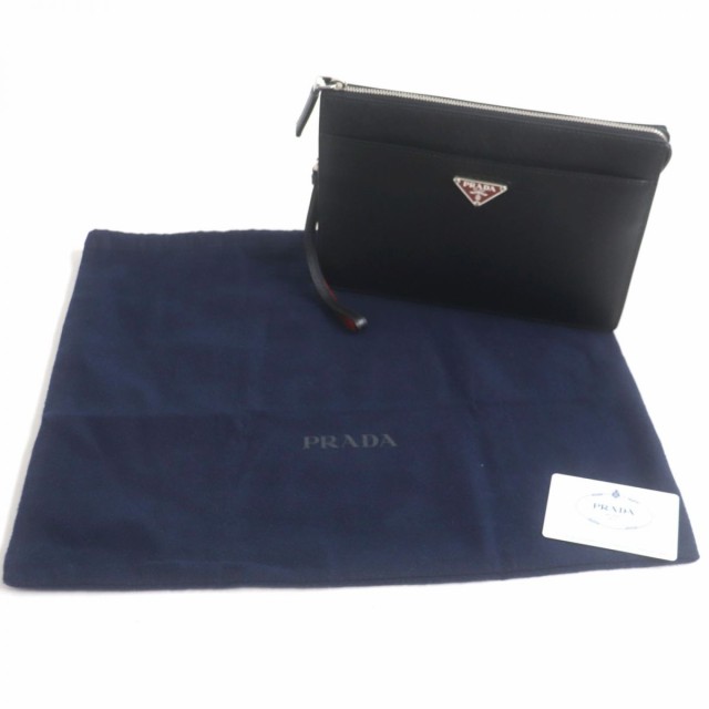 極美品▼定価280500円 PRADA プラダ 2VF032 サフィアーノレザー トライアングルロゴ セカンドバッグ/クラッチ/ポーチ 黒×赤 伊製  メンズ｜au PAY マーケット