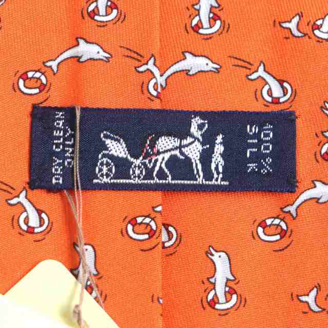 未使用品▽HERMES エルメス クラヴァット 5390 イルカ柄 シルク100