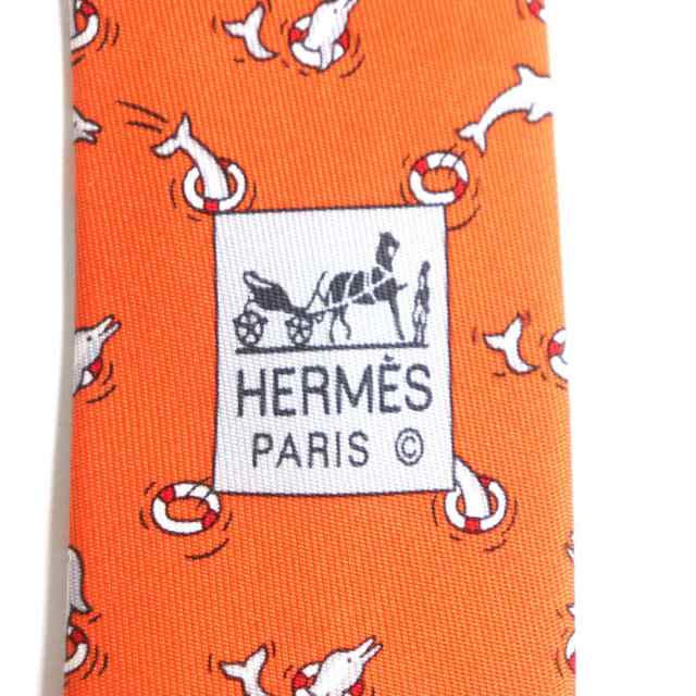 未使用品▽HERMES エルメス クラヴァット 5390 イルカ柄 シルク100 