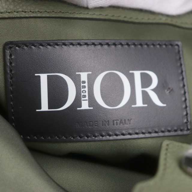 極美品▼DIOR×SACAI ディオールオム×サカイ 1ADSH198USF ロゴ金具 ナイロン×レザー 2WAY サドルトートバッグ カーキ 伊製 メンズ 袋付