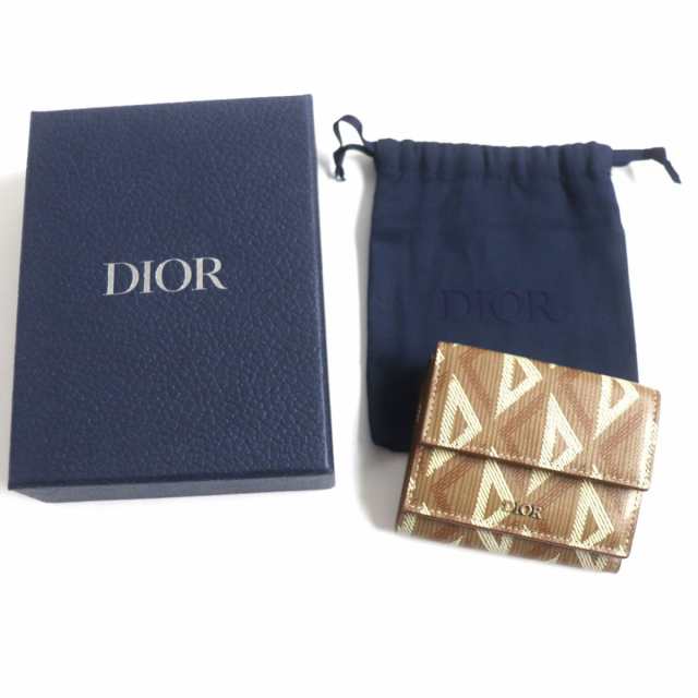 未使用品▼DIOR ディオールオム 2ESBC110 CDダイヤモンド レザー 3つ折り財布/コンパクトウォレット 茶 ゴール金具 伊製 メンズ  箱・袋付｜au PAY マーケット