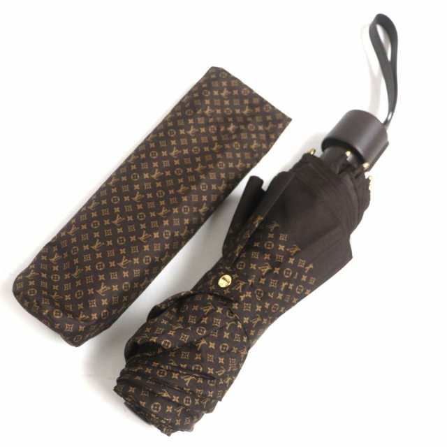 極美品▼LOUIS VUITTON ルイヴィトン M70123 モノグラム パラプリュイ・オンデー レザー使い 折り畳み傘/アンブレラ ダークブラウン  袋付｜au PAY マーケット