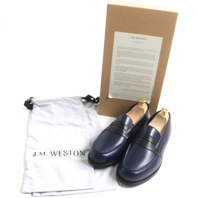 未使用品▼J.M. WESTON ジェイエムウエストン 180 バイカラー シグネチャーローファー/レザーシューズ 紺×黒 7D メンズ 仏製 箱・袋付き