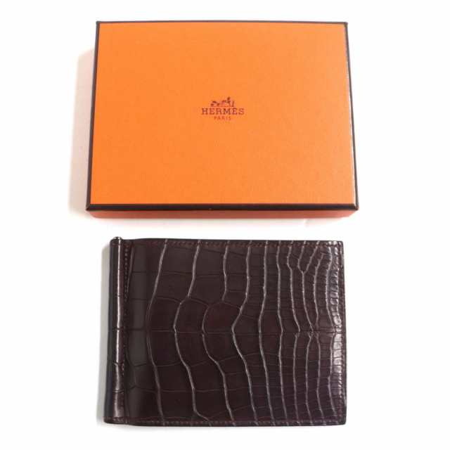 良品▼HERMES エルメス ポーカー GM アリゲーターマット クロコダイル レザー マネークリップ/2つ折り財布 ボルドー 仏製 メンズ Y刻印  ｜au PAY マーケット