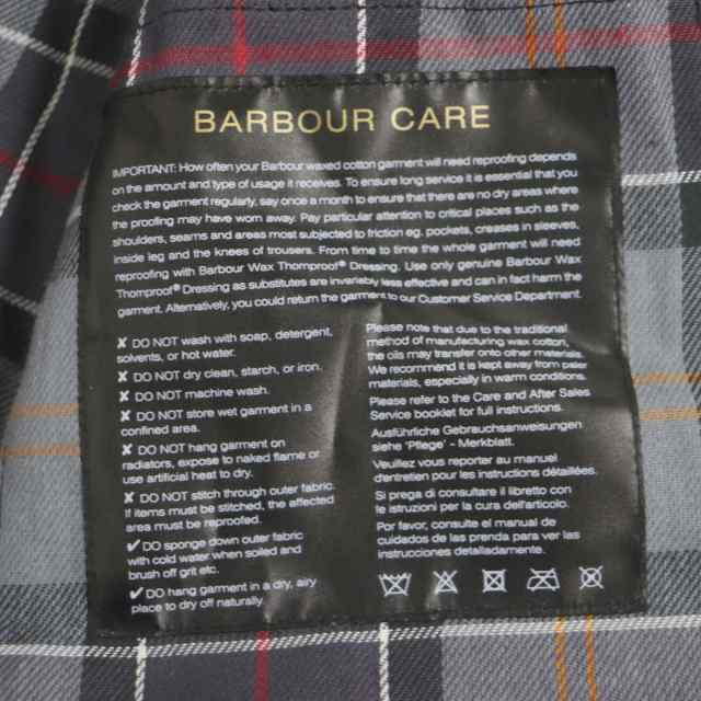 極美品▼Barbour バブアー SL BEAUFORT JACKET 襟コーデュロイ 裏地チェック柄 WZIP オイルドジャケット ブラック 38  メンズ 英国製 正規｜au PAY マーケット