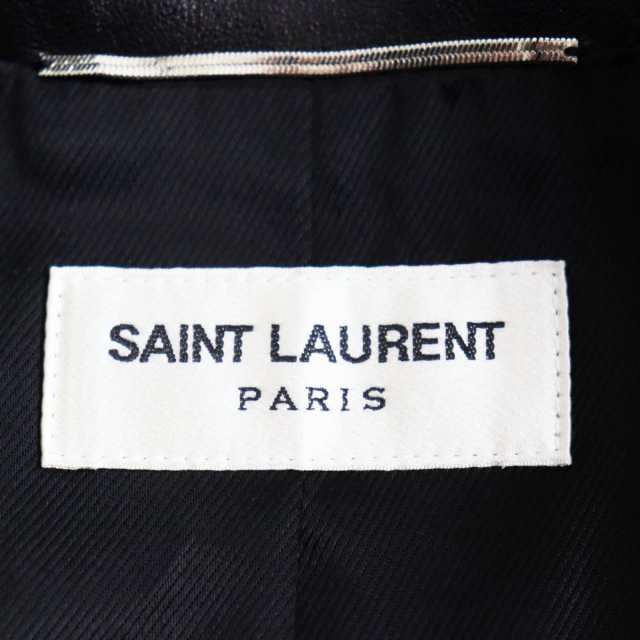 極美品●2019年製 SAINT LAURENT PARIS/サンローランパリ 576665 ロゴボタン ラムスキン レザートレンチコート ブラック 46 伊製 正規品 q03-st30210-3842