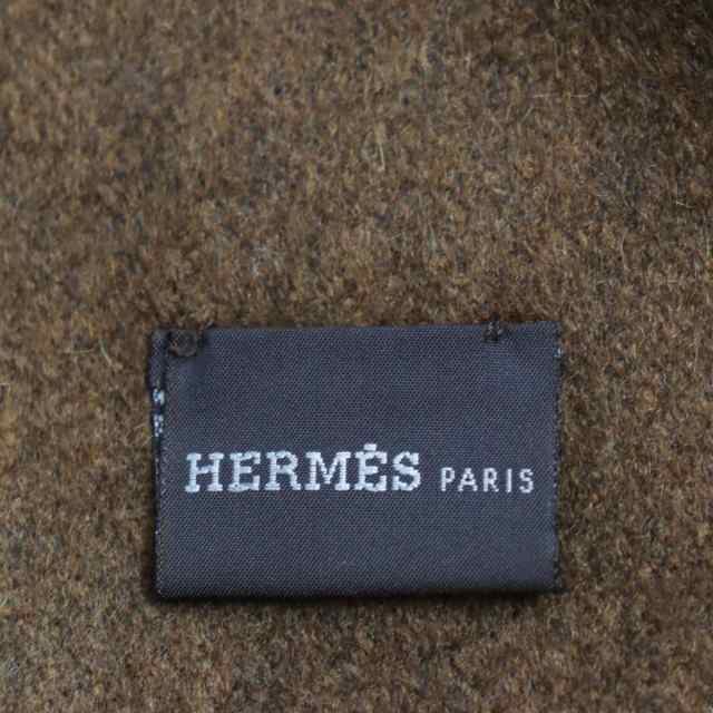 極美品●HERMES エルメス カシミヤ100％ エブリンロゴ入り バイカラー フリンジマフラー/ストール ブラウン×ライトブラウン イタリア製｜au  PAY マーケット