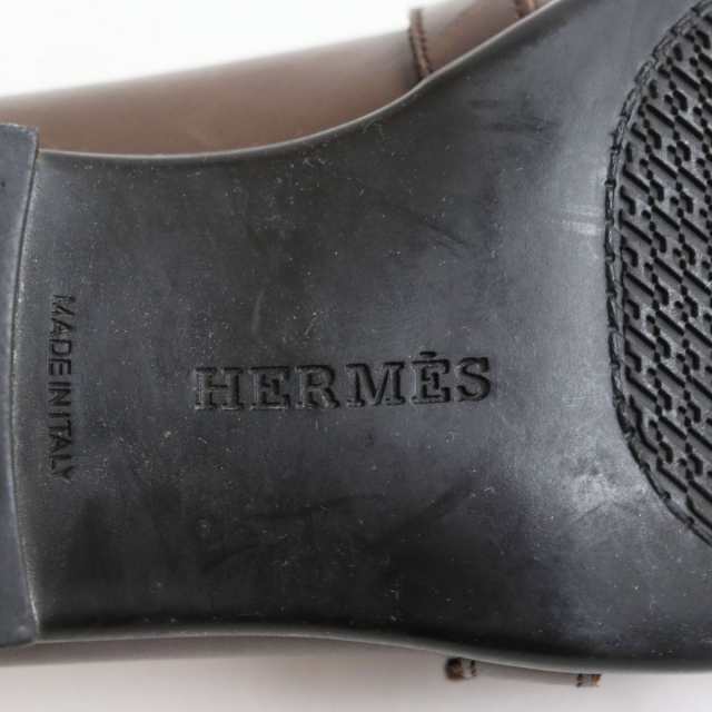 良品●HERMES エルメス アピ/Hロゴ金具 ローファー/スリッポン/レザーシューズ ブラウン×シルバー 40 イタリア製 保存袋付き メンズ｜au  PAY マーケット