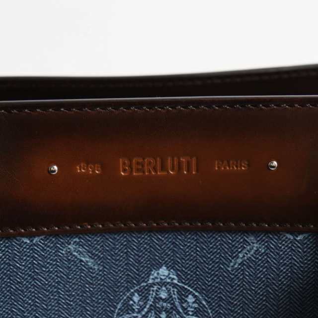 美品●BERLUTI ベルルッティ ウリス スモール シグネチャーキャンバス×レザー 2way トートバッグ/ハンドバッグ ブルー×ブラウン  伊製｜au PAY マーケット