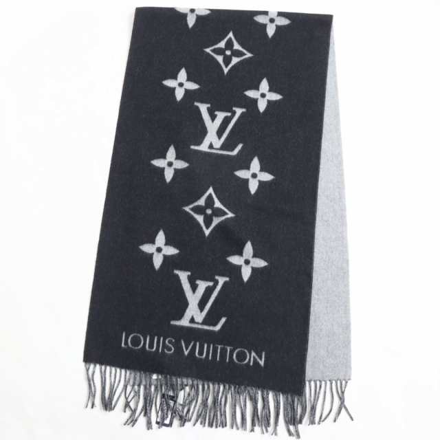 未使用●LOUIS VUITTON ルイヴィトン エシャルプモノグラム レイキャビック M71040 カシミヤ100％ フリンジマフラー ノワール 伊製 正規品