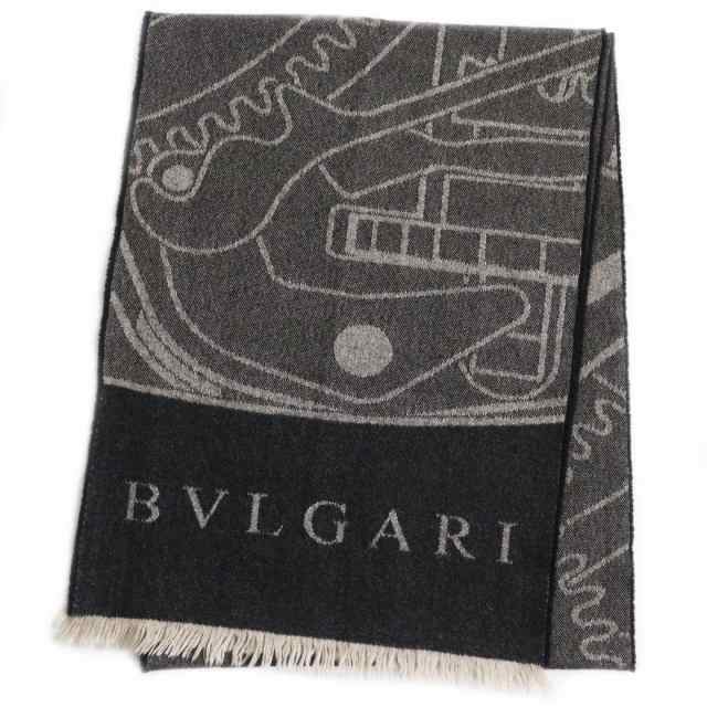 美品○BVLGARI ブルガリ カシミヤ×シルク ロゴ入り フリンジマフラー